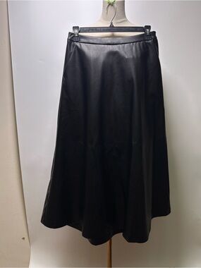 B. Young Classic Black Faux Leather A-Line Midi Skirt Size EU 36
